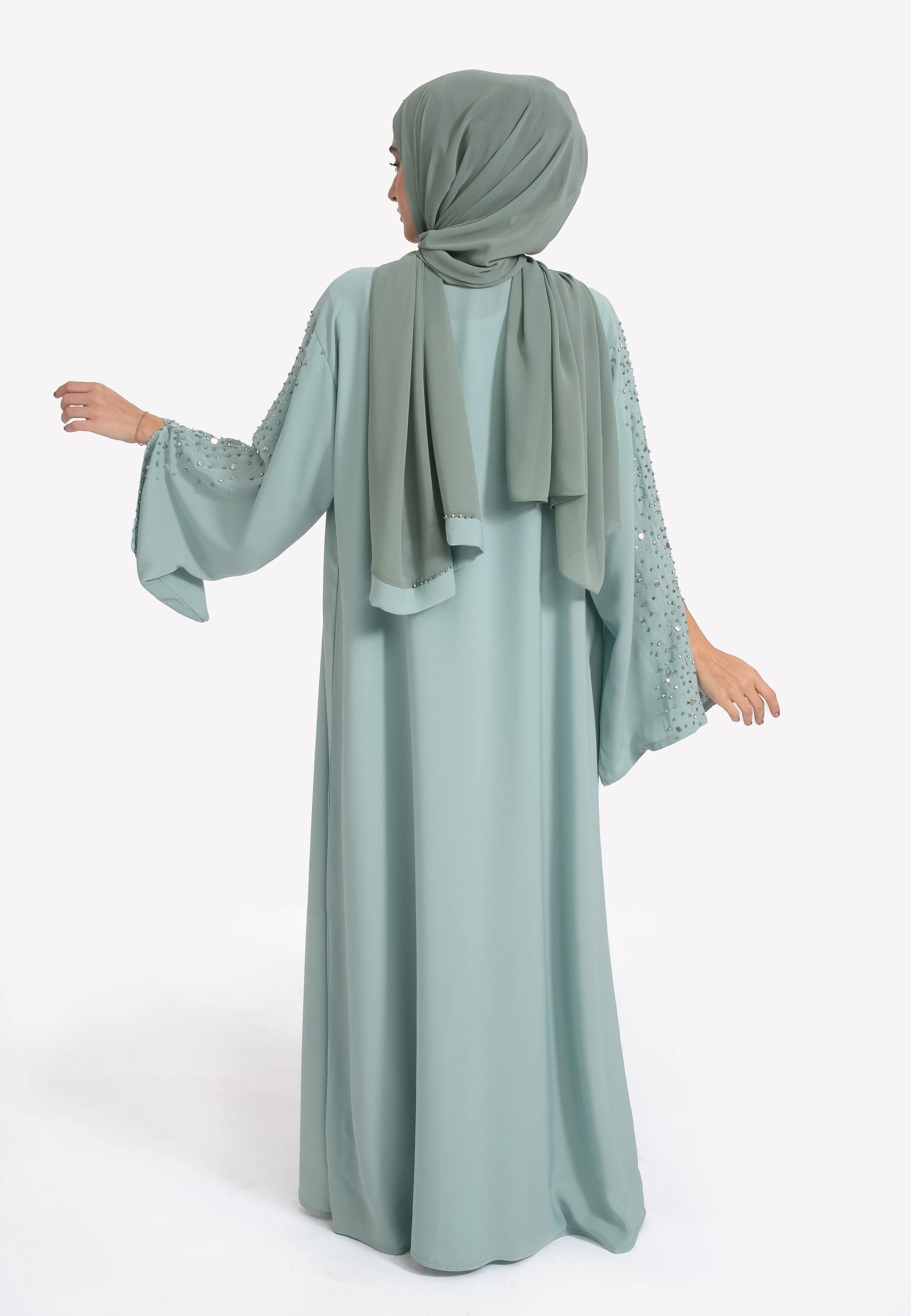 Tiffany Blue Embellished Open Abaya