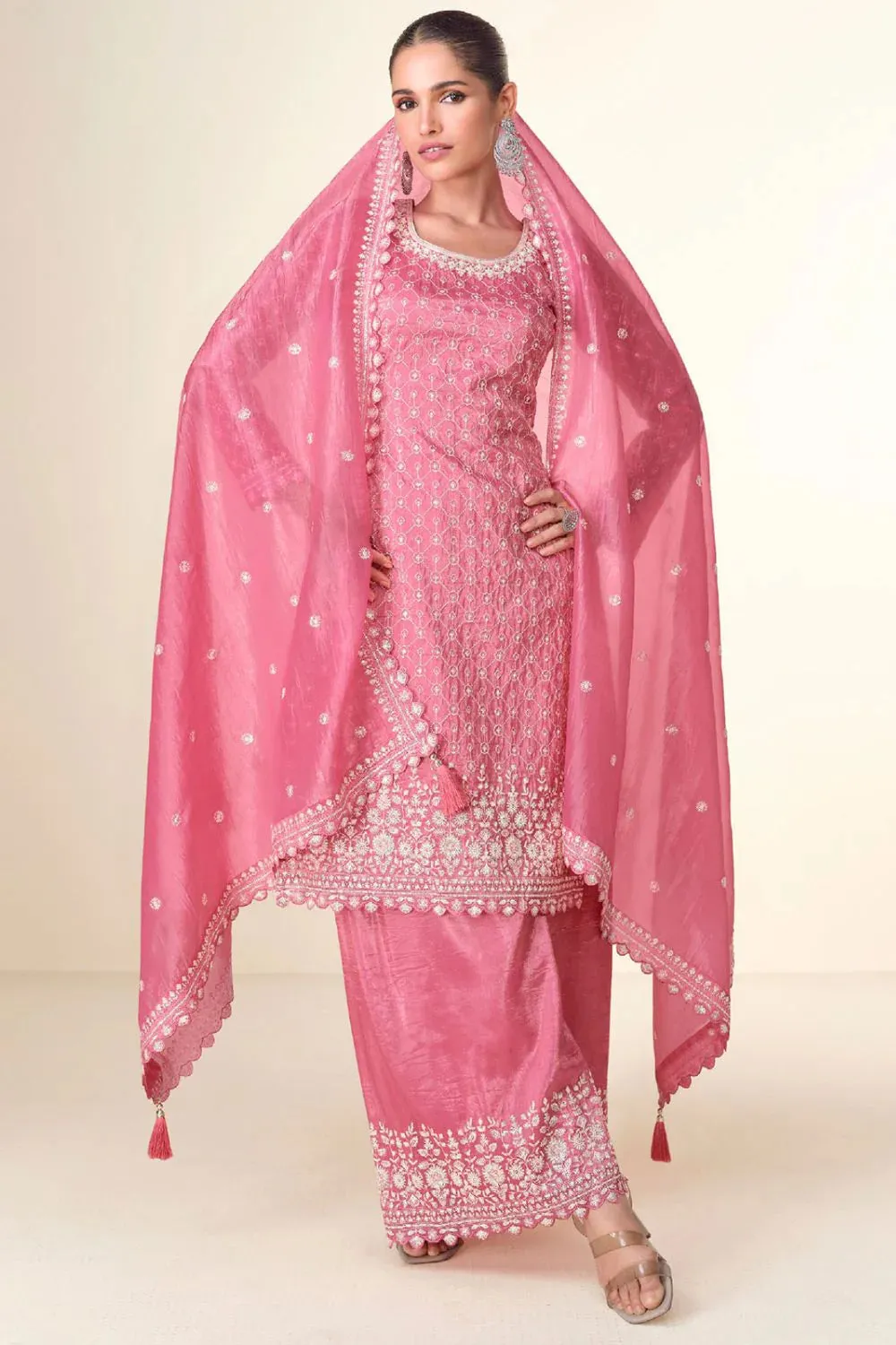 Timelessly Embellished Pink Sharara Suit
