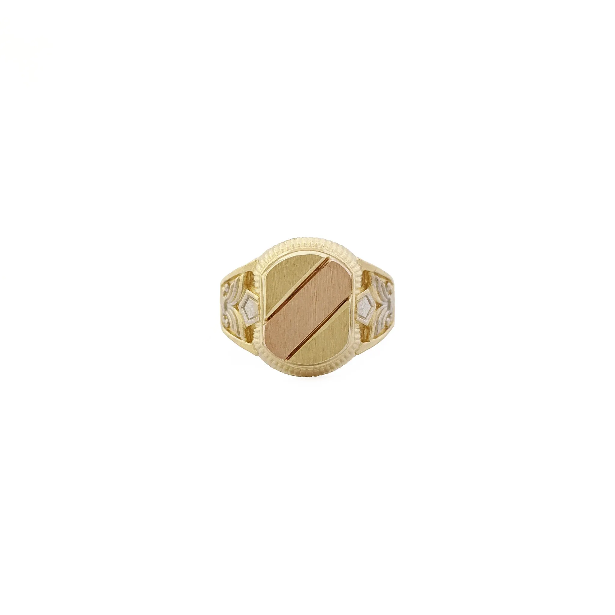 Tri-Color Diagonal Regal Signet Ring (14K)