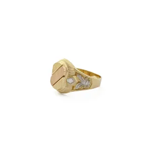 Tri-Color Diagonal Regal Signet Ring (14K)