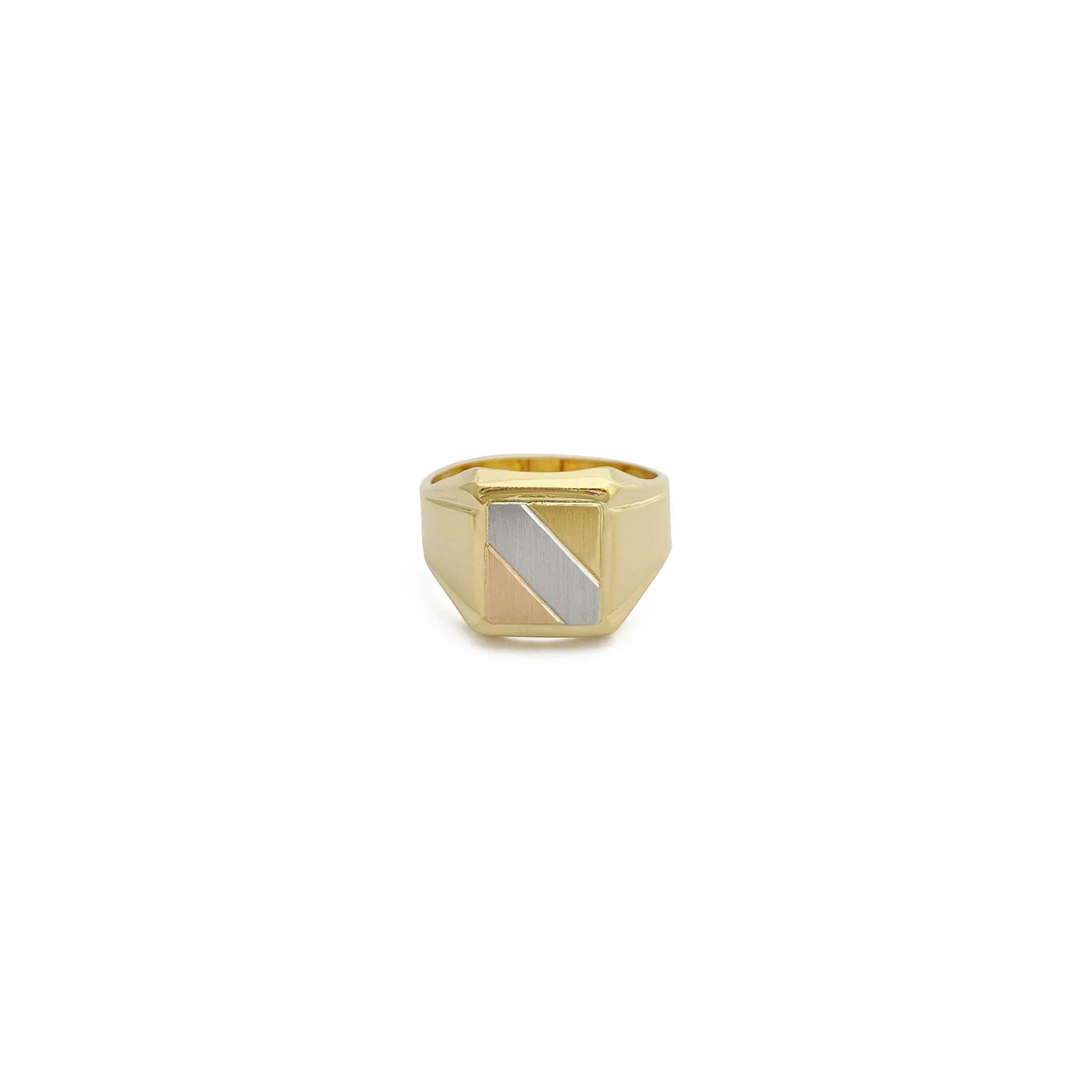 Tri-Color Diagonal Signet Ring (14K)