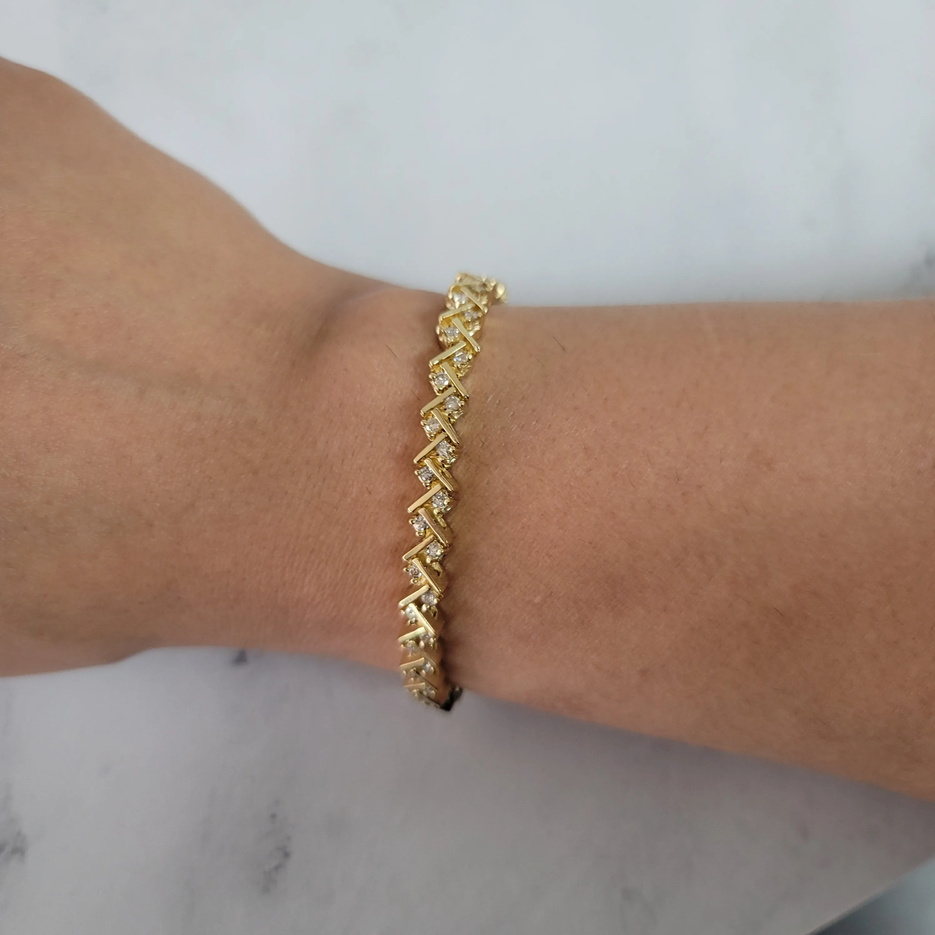 Two by Two Diagonal Design Diamond Tennis Bracelet