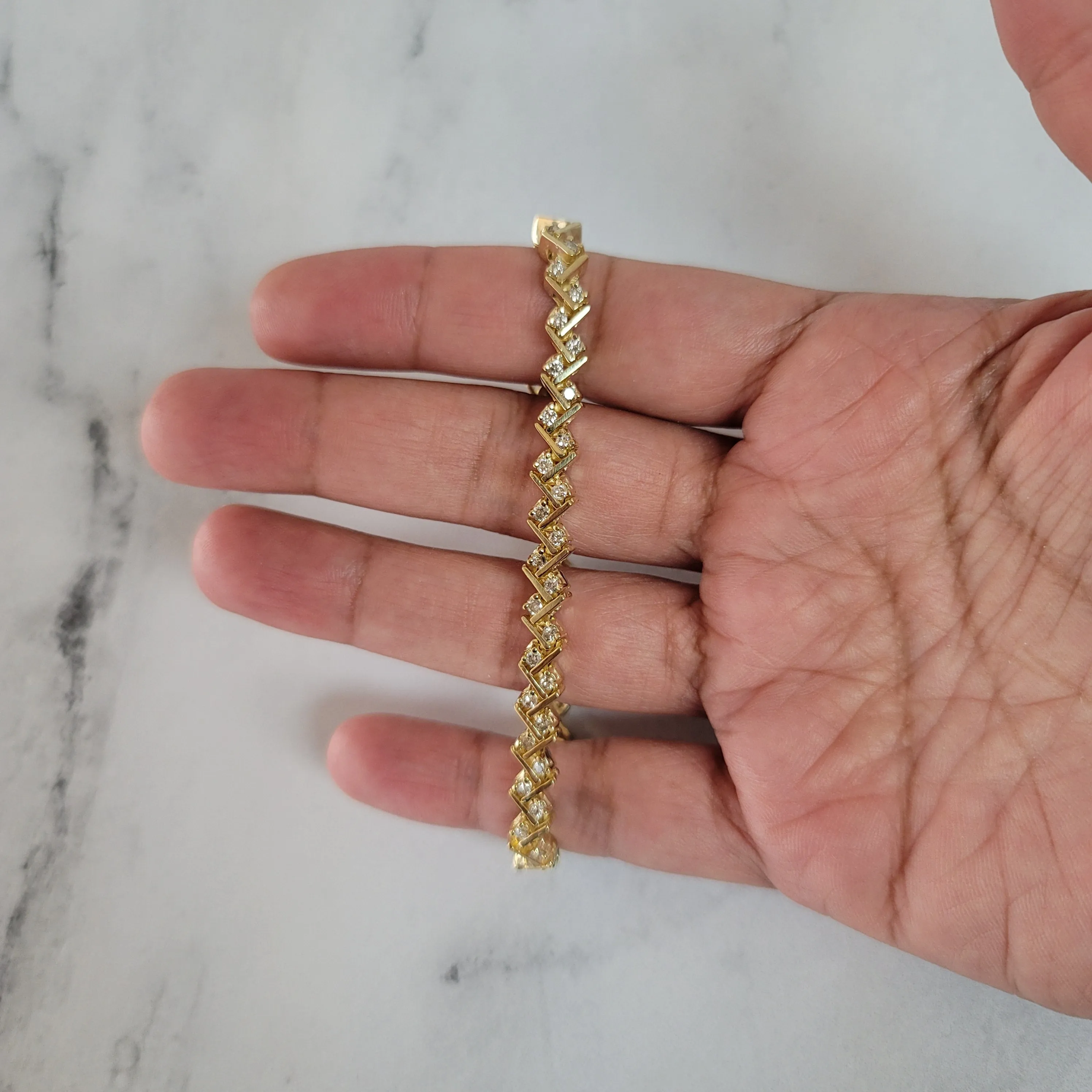 Two by Two Diagonal Design Diamond Tennis Bracelet