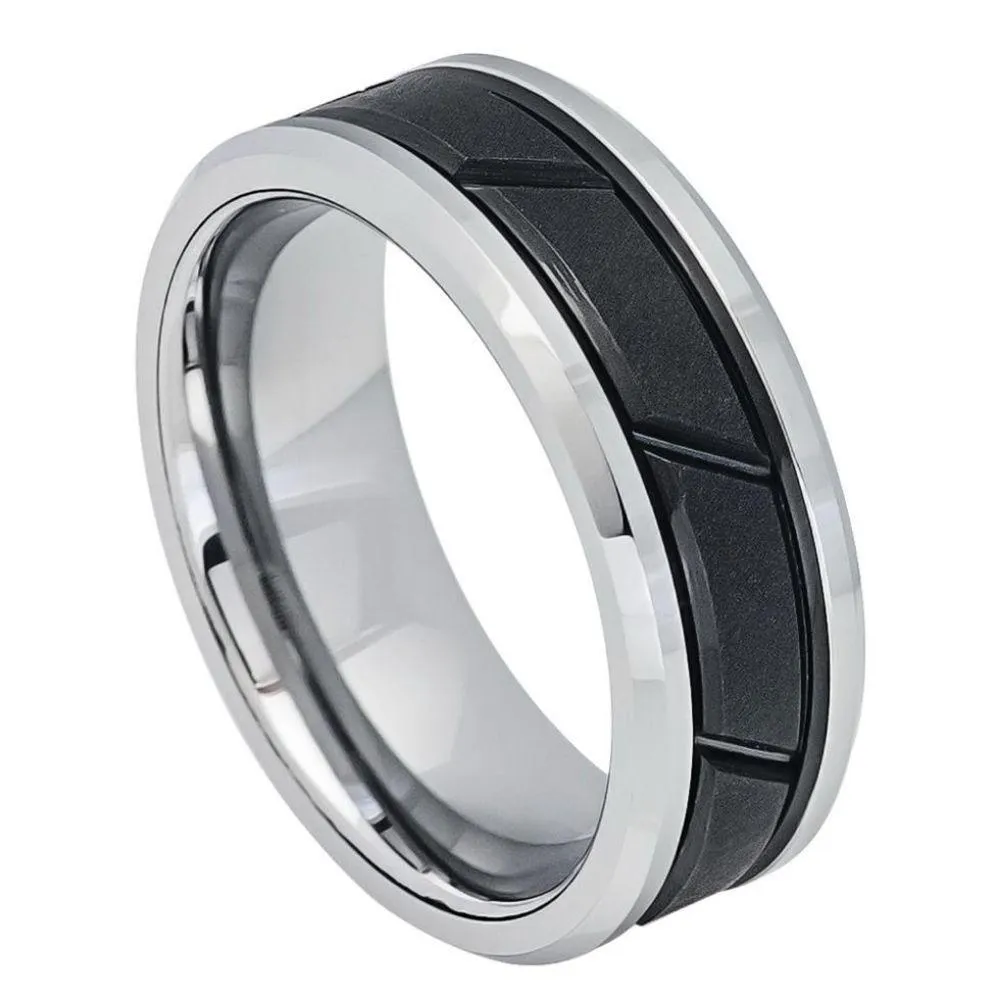 Two-tone Black IP Center with Diagonal Grooves - 8mm