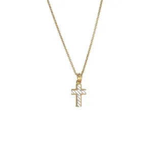Two-tone Diagonal Cross Fancy Necklace (14K)