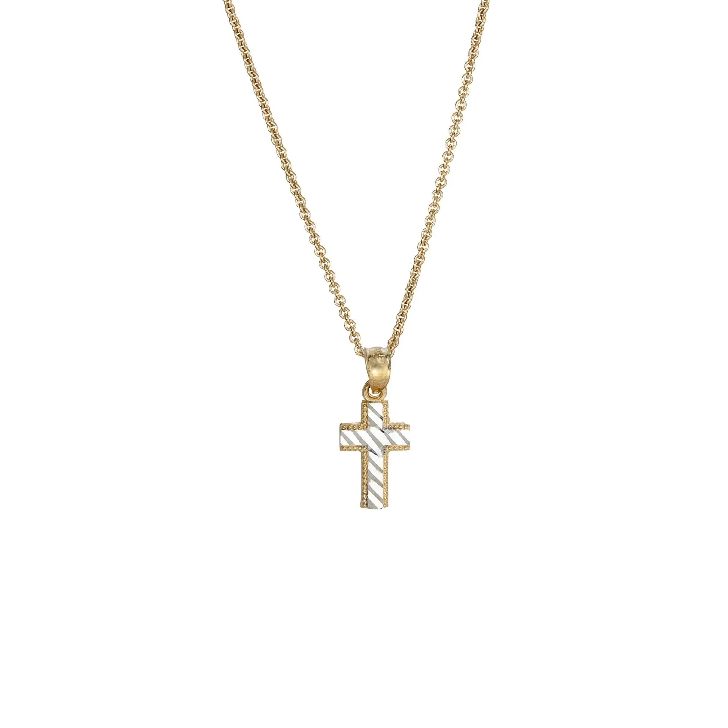 Two-tone Diagonal Cross Fancy Necklace (14K)