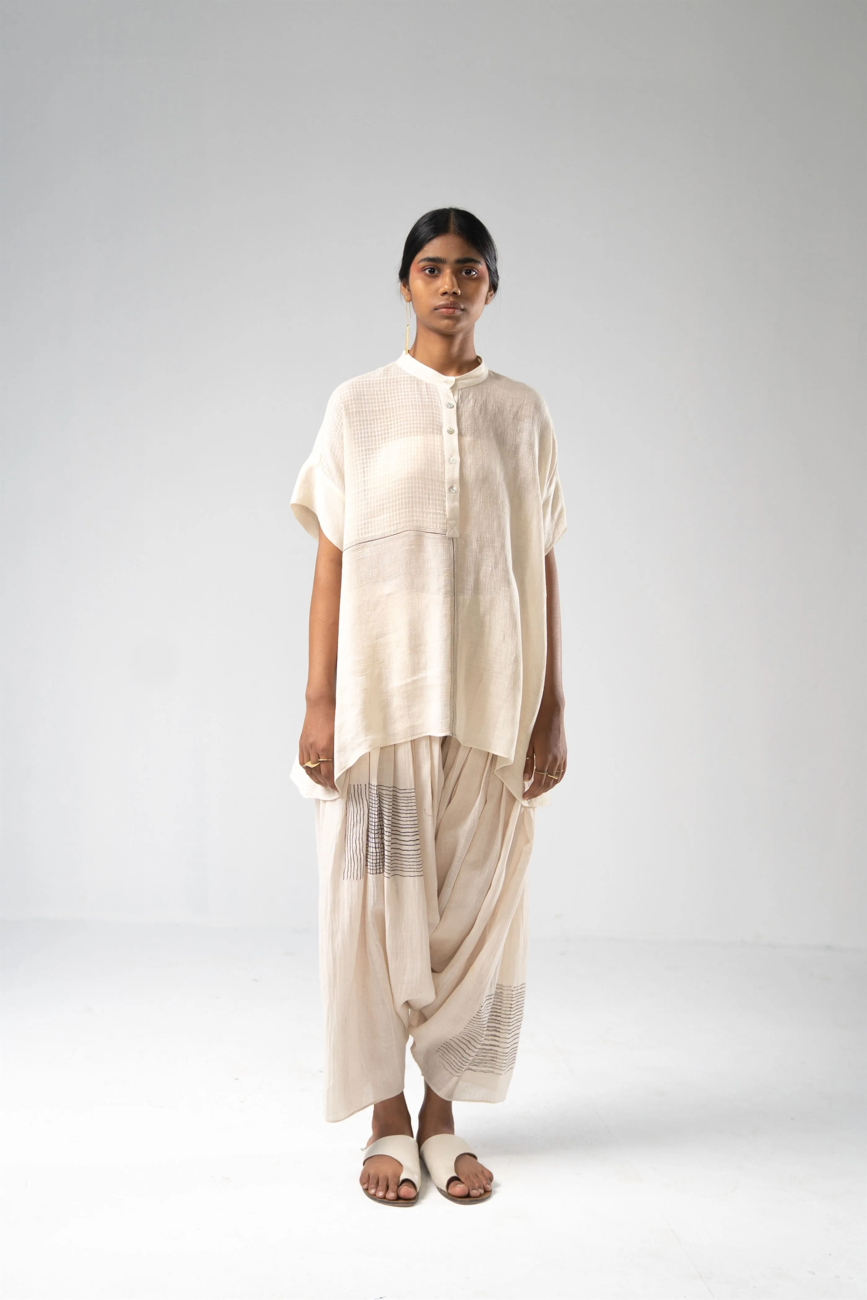 Urvashi Kaur   -   Nova Top Checkered With Contrast Stitch Line Details