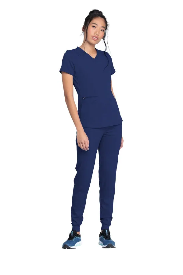V-Neck Top With Rib Knit Panels