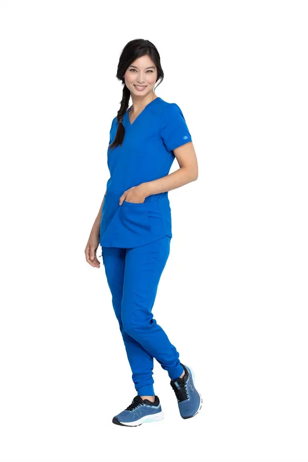 V-Neck Top With Rib Knit Panels