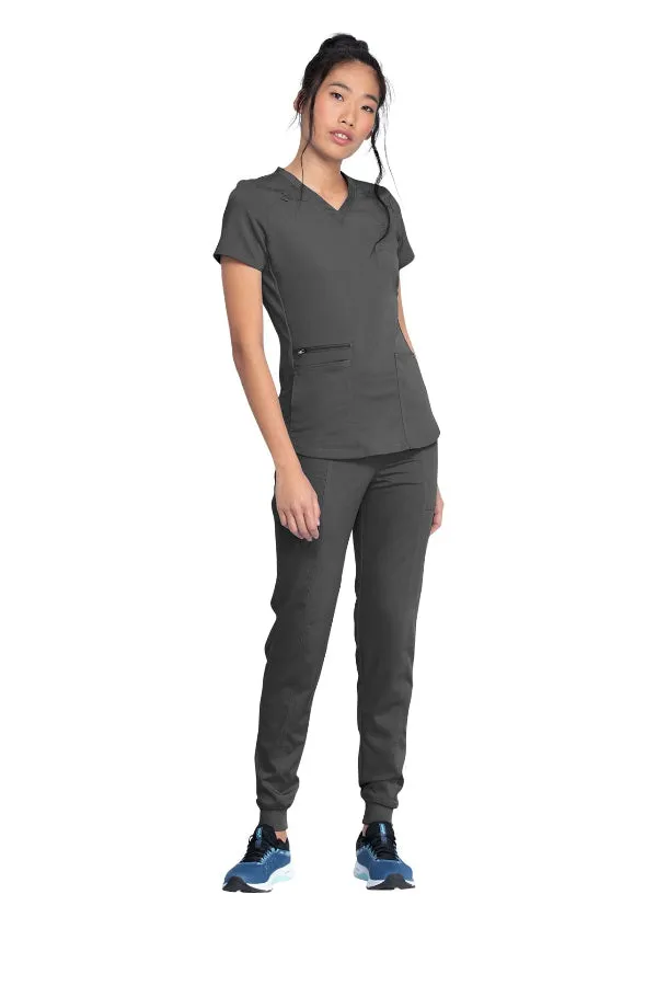 V-Neck Top With Rib Knit Panels