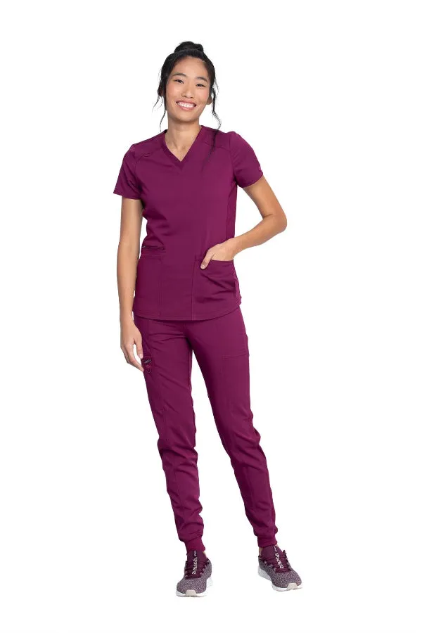 V-Neck Top With Rib Knit Panels