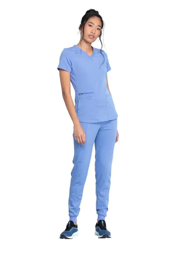 V-Neck Top With Rib Knit Panels