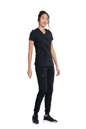 V-Neck Top With Rib Knit Panels