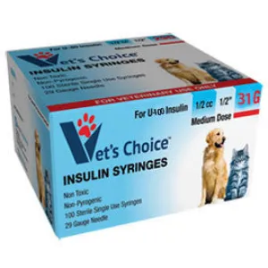 Vet's Choice Insulin Syringes 31G U-100 1/2cc 5/16" - 100/bx