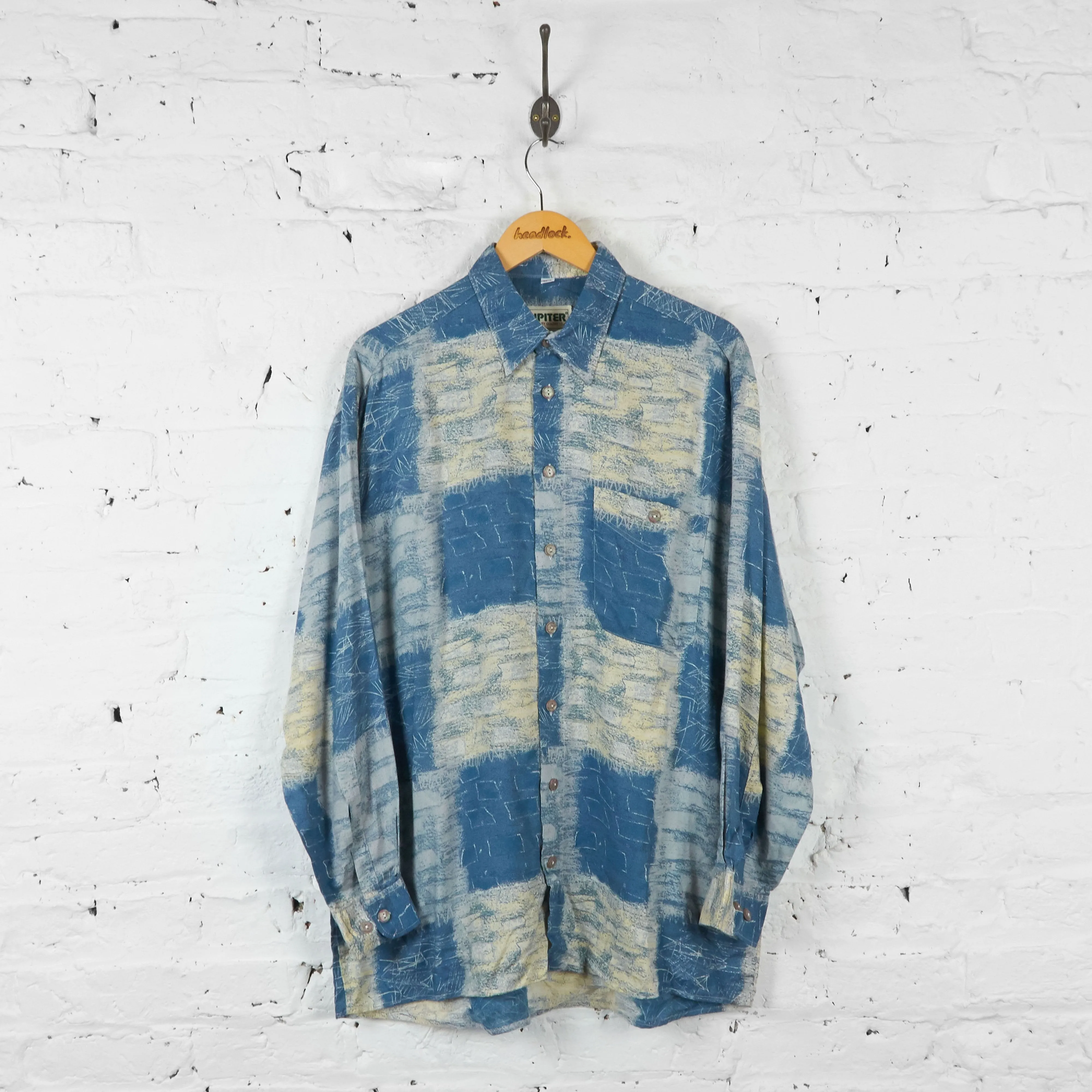 Vintage Abstract Patterned Party Shirt - Blue - L