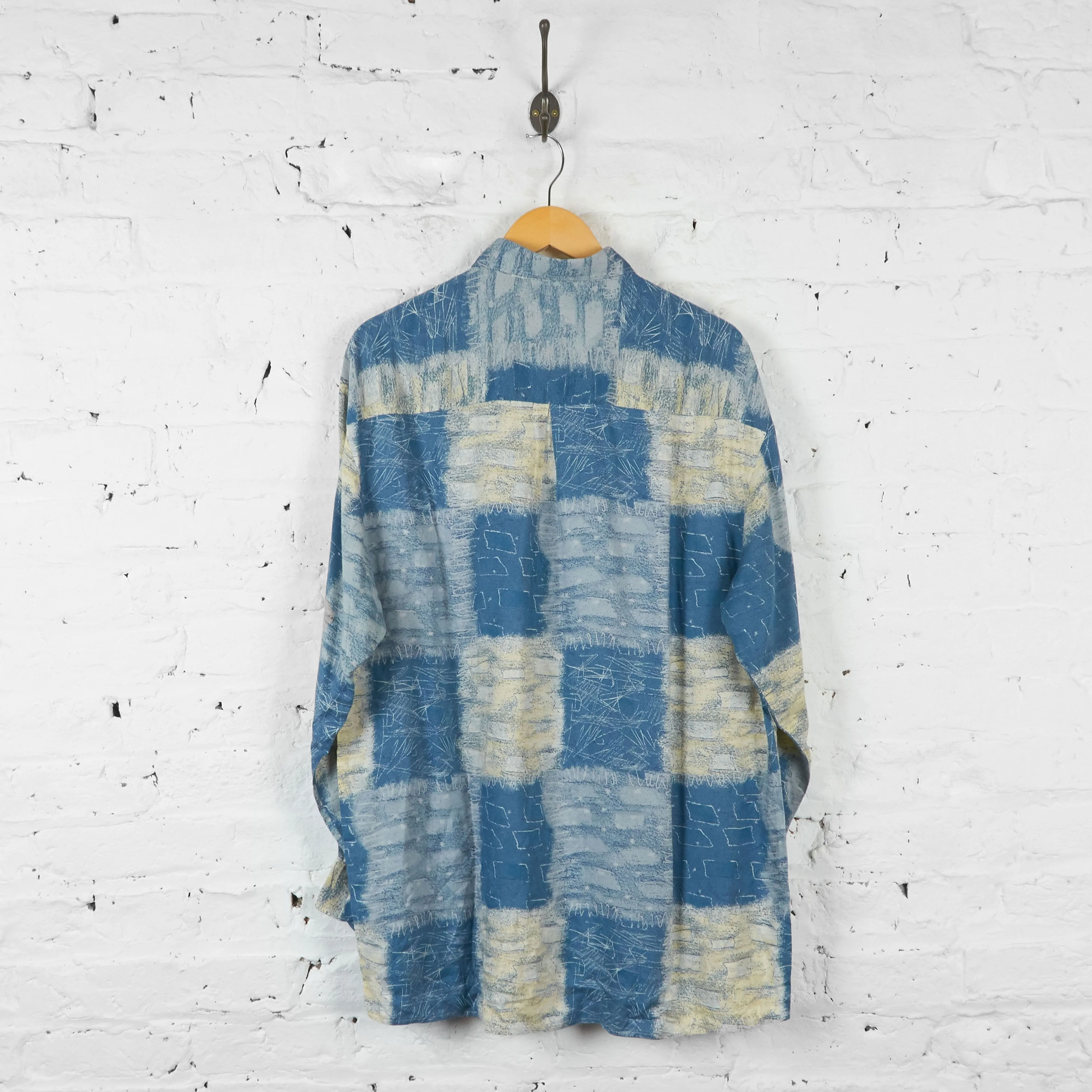Vintage Abstract Patterned Party Shirt - Blue - L