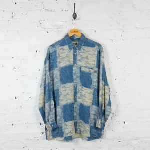 Vintage Abstract Patterned Party Shirt - Blue - L