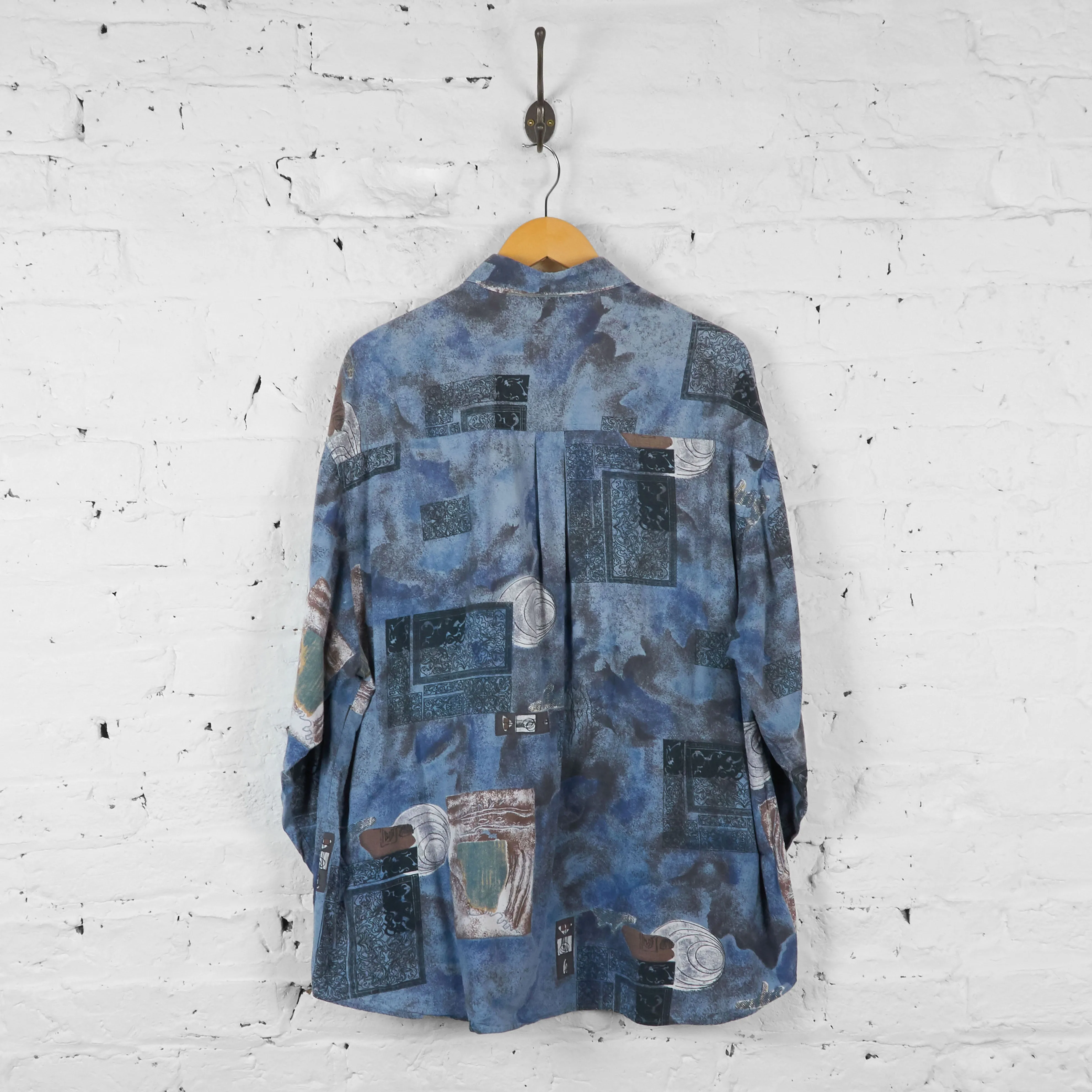 Vintage Abstract Patterned Party Shirt - Blue - XL