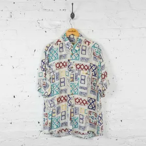 Vintage Abstract Patterned Party Shirt - Cream - XL