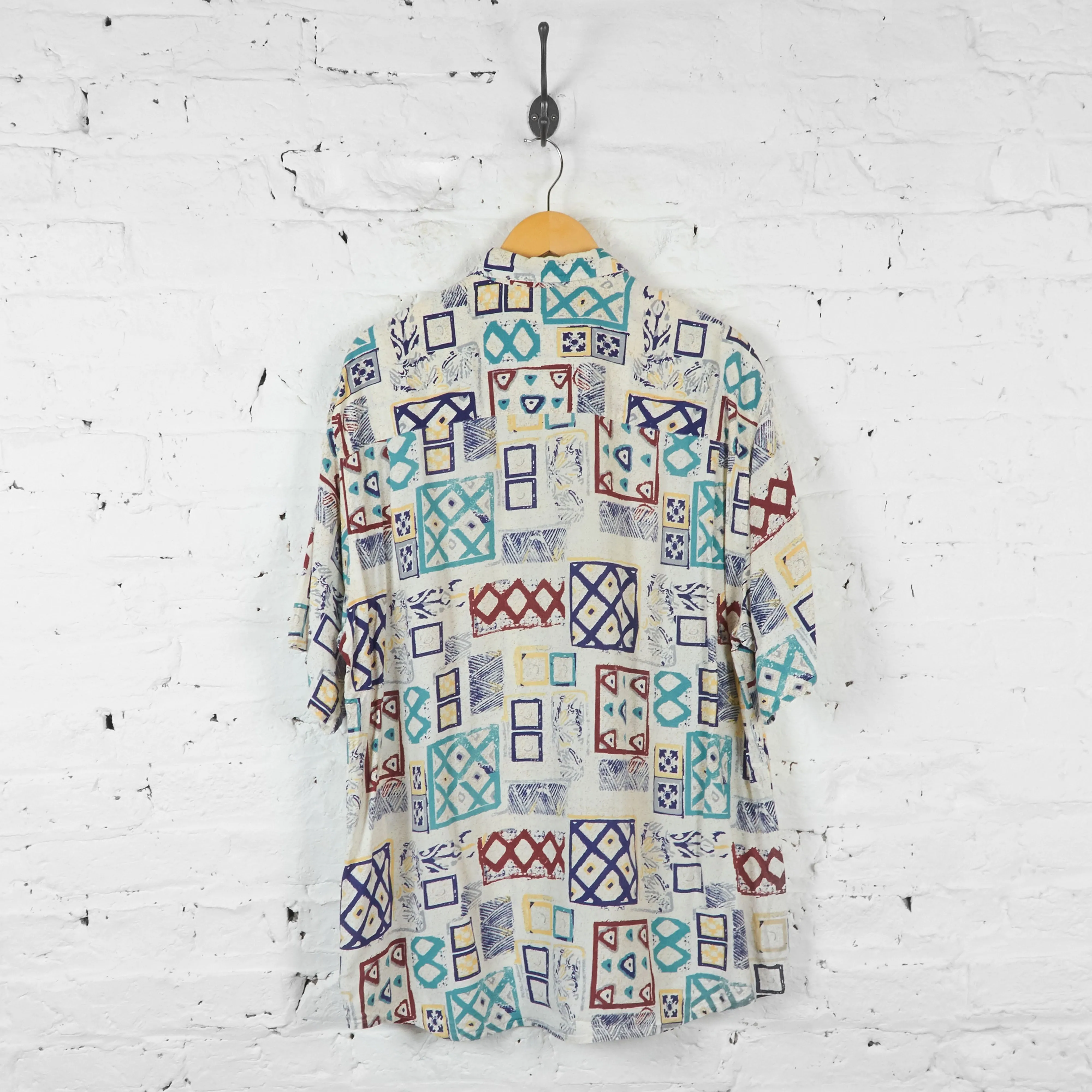 Vintage Abstract Patterned Party Shirt - Cream - XL