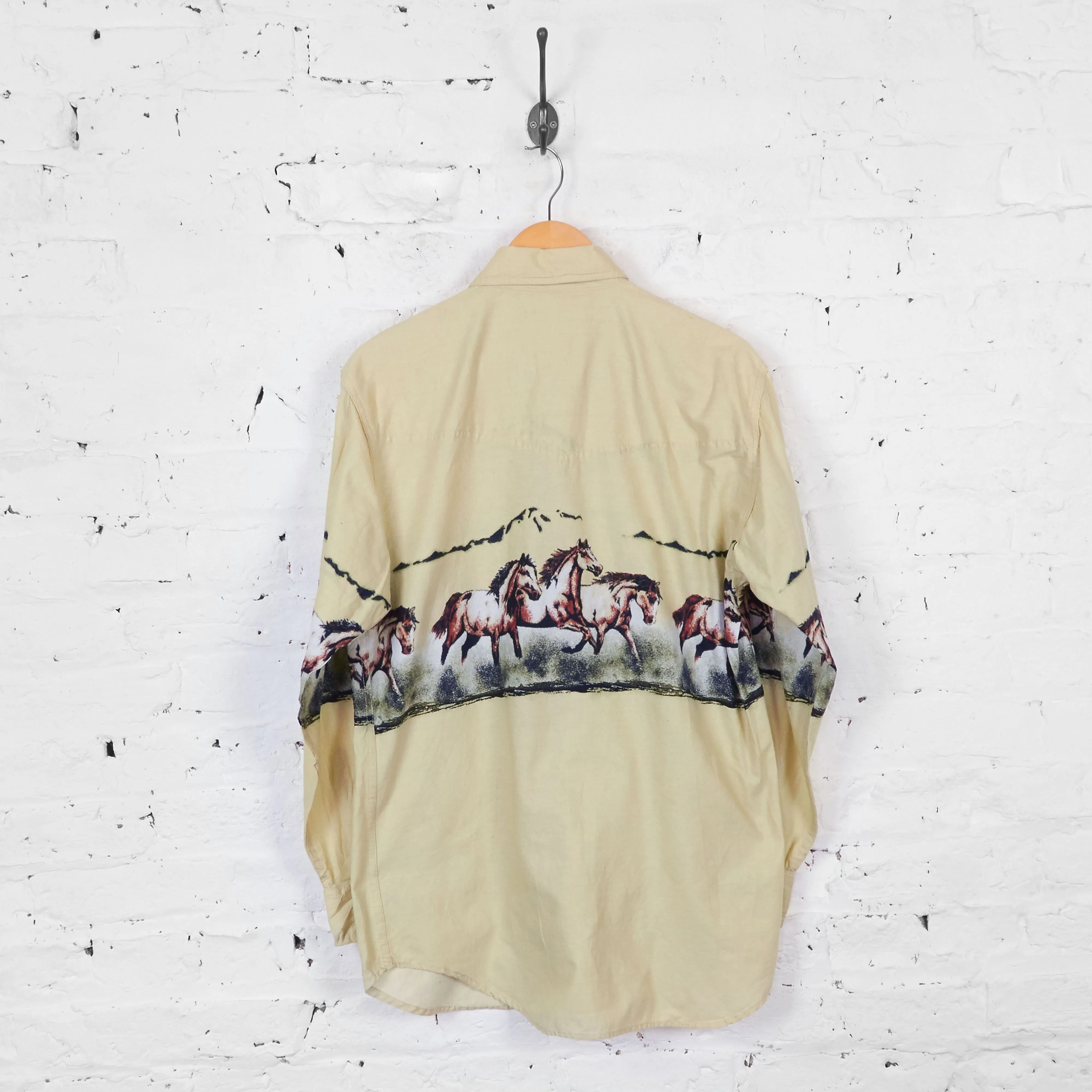 Vintage Horses Patterned Western Shirt - Cream - M