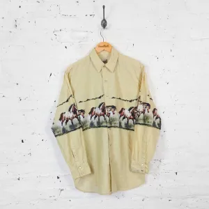 Vintage Horses Patterned Western Shirt - Cream - M