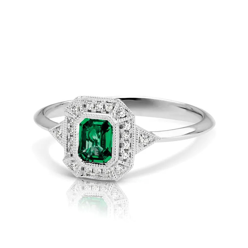 Vintage Inspired 0.50 ct. Natural Emerald Ring With 0.05 ct. Diamonds