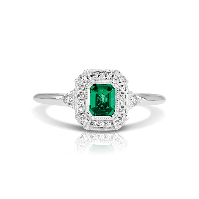 Vintage Inspired 0.50 ct. Natural Emerald Ring With 0.05 ct. Diamonds