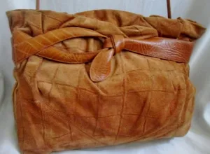 Vintage MM MORRIS MOSKOVITZ SUEDE LEATHER Satchel Shoulder Bag BROWN Crossbody CROC
