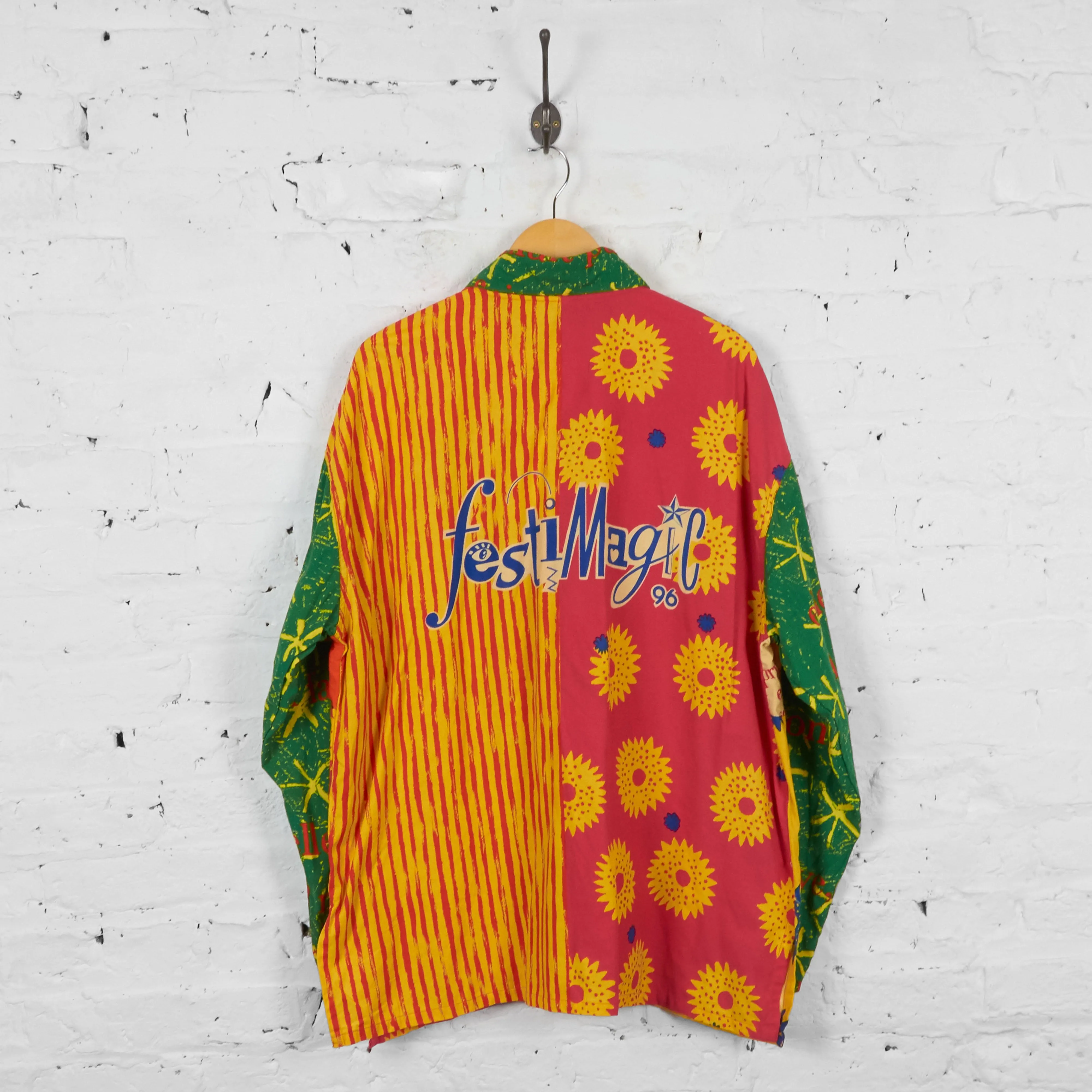 Vintage Patterned Festi Magic 96 Party Shirt - Green/Red - XL