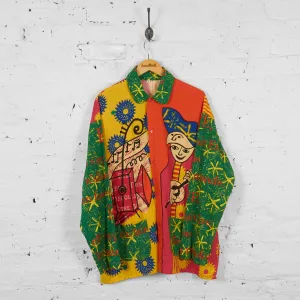 Vintage Patterned Festi Magic 96 Party Shirt - Green/Red - XL