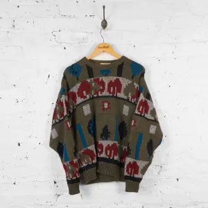 Vintage Patterned Jumper - Khaki - L