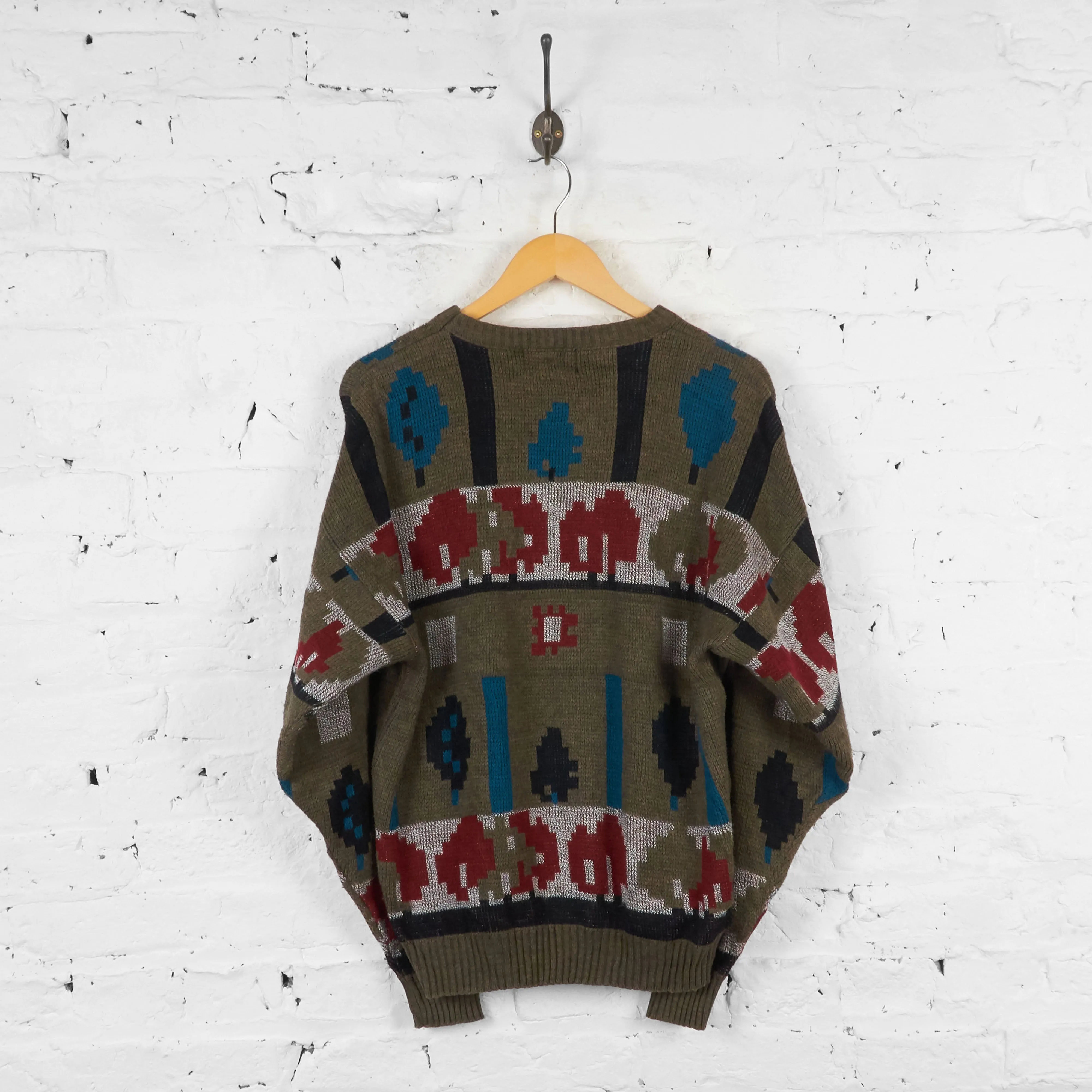 Vintage Patterned Jumper - Khaki - L
