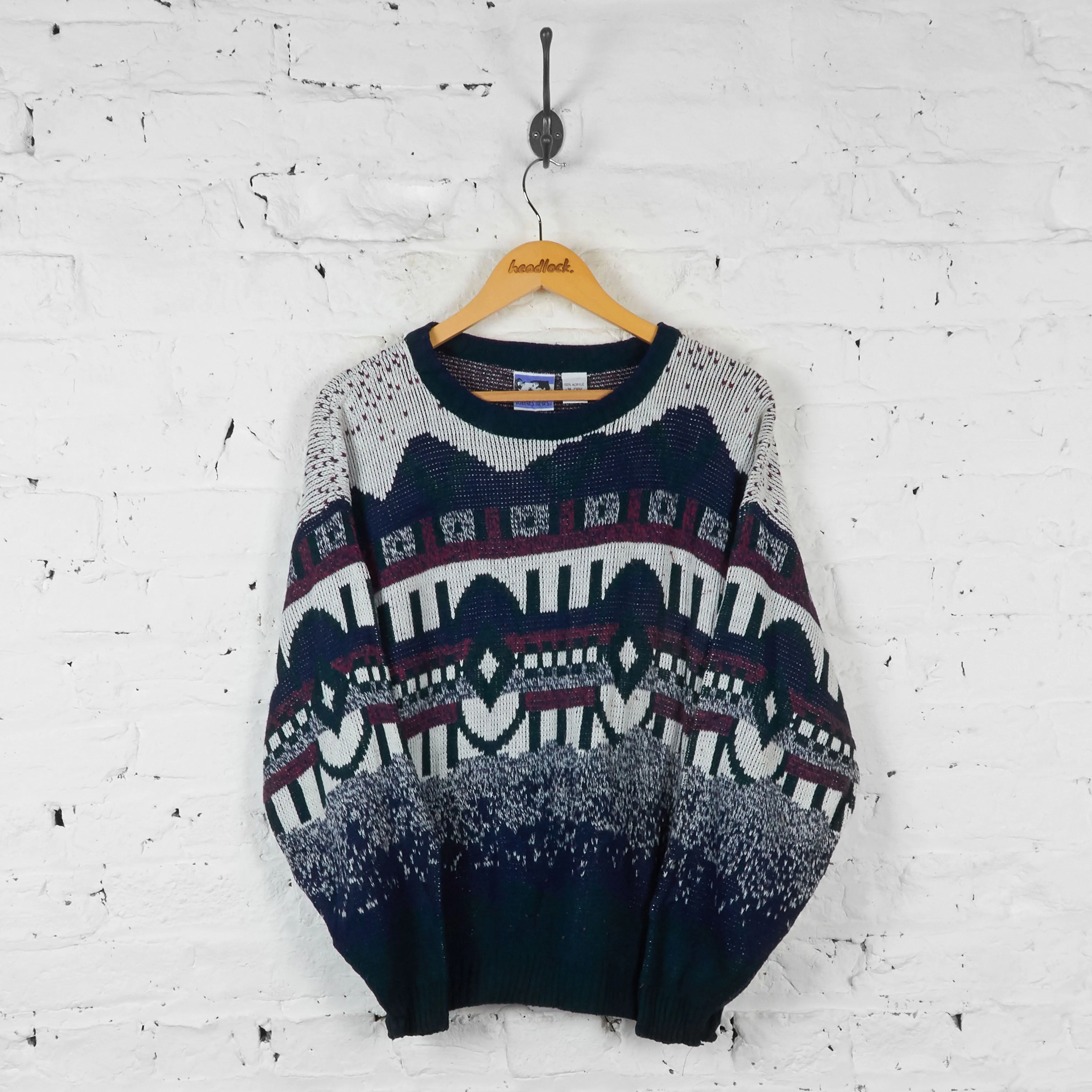 Vintage Patterned Knit Jumper - Blue - L