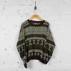 Vintage Patterned Knit Jumper - Green - XL
