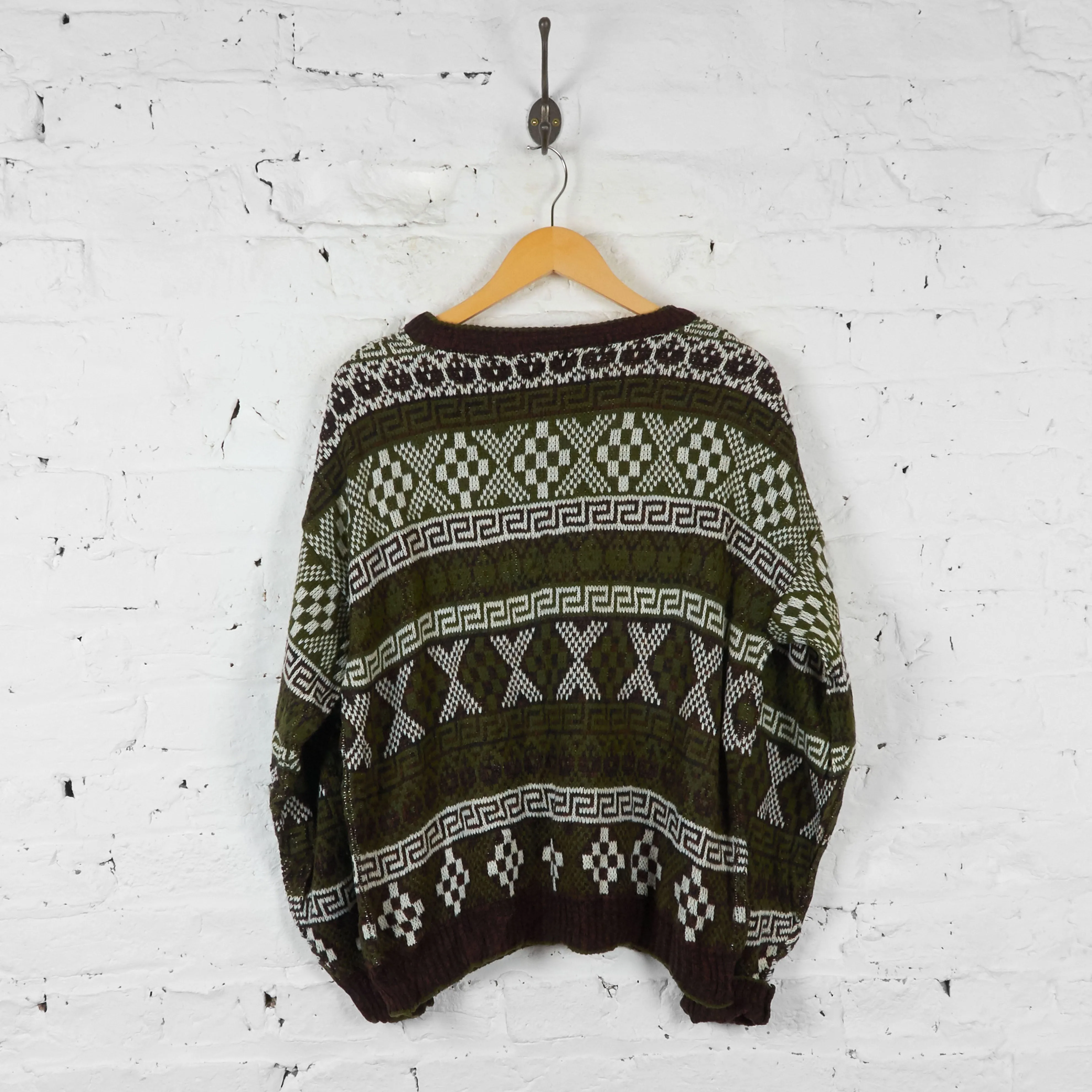 Vintage Patterned Knit Jumper - Green - XL
