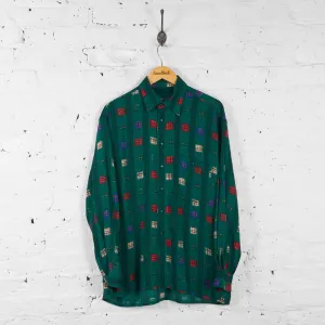Vintage Tartan Patterned Party Shirt - Green - L