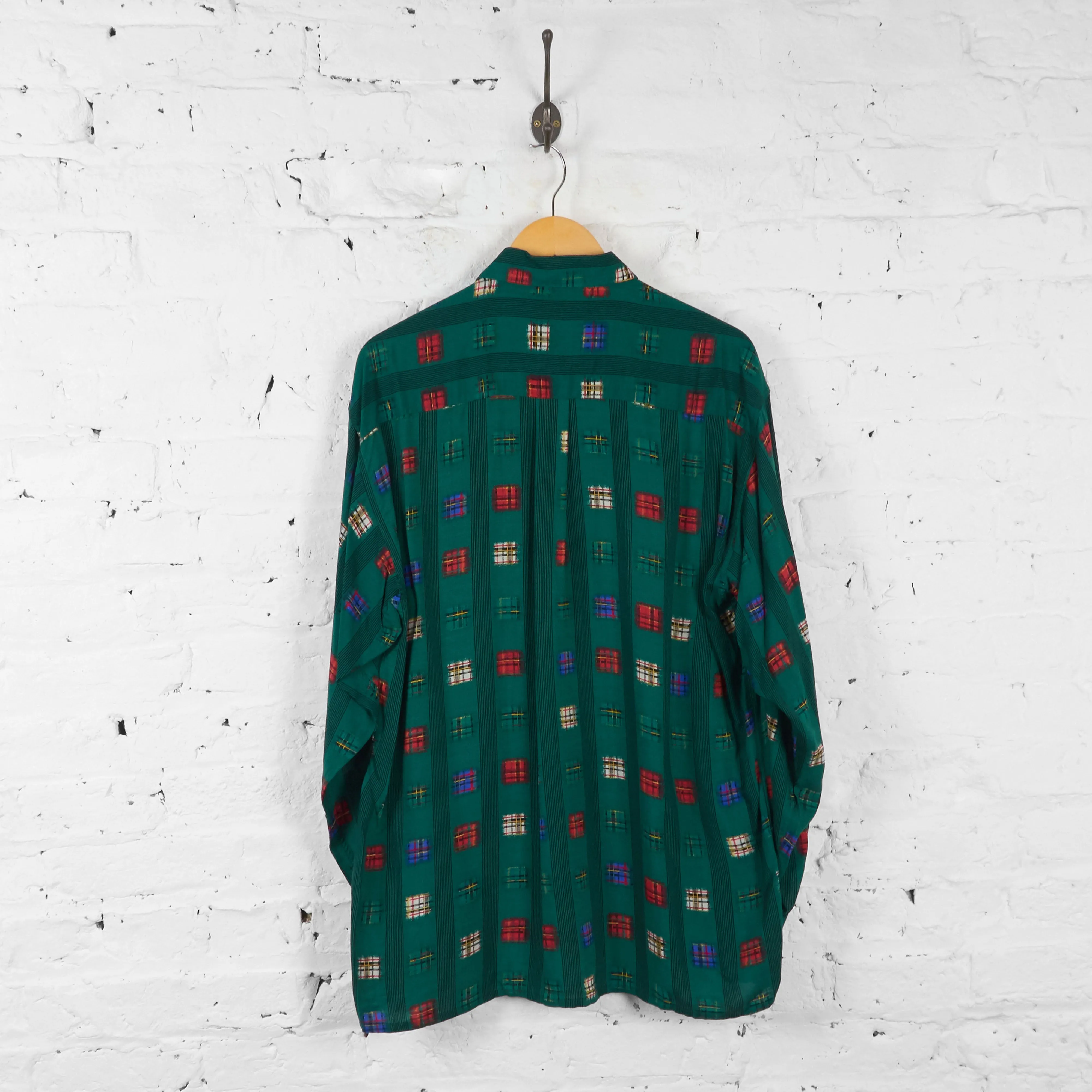 Vintage Tartan Patterned Party Shirt - Green - L