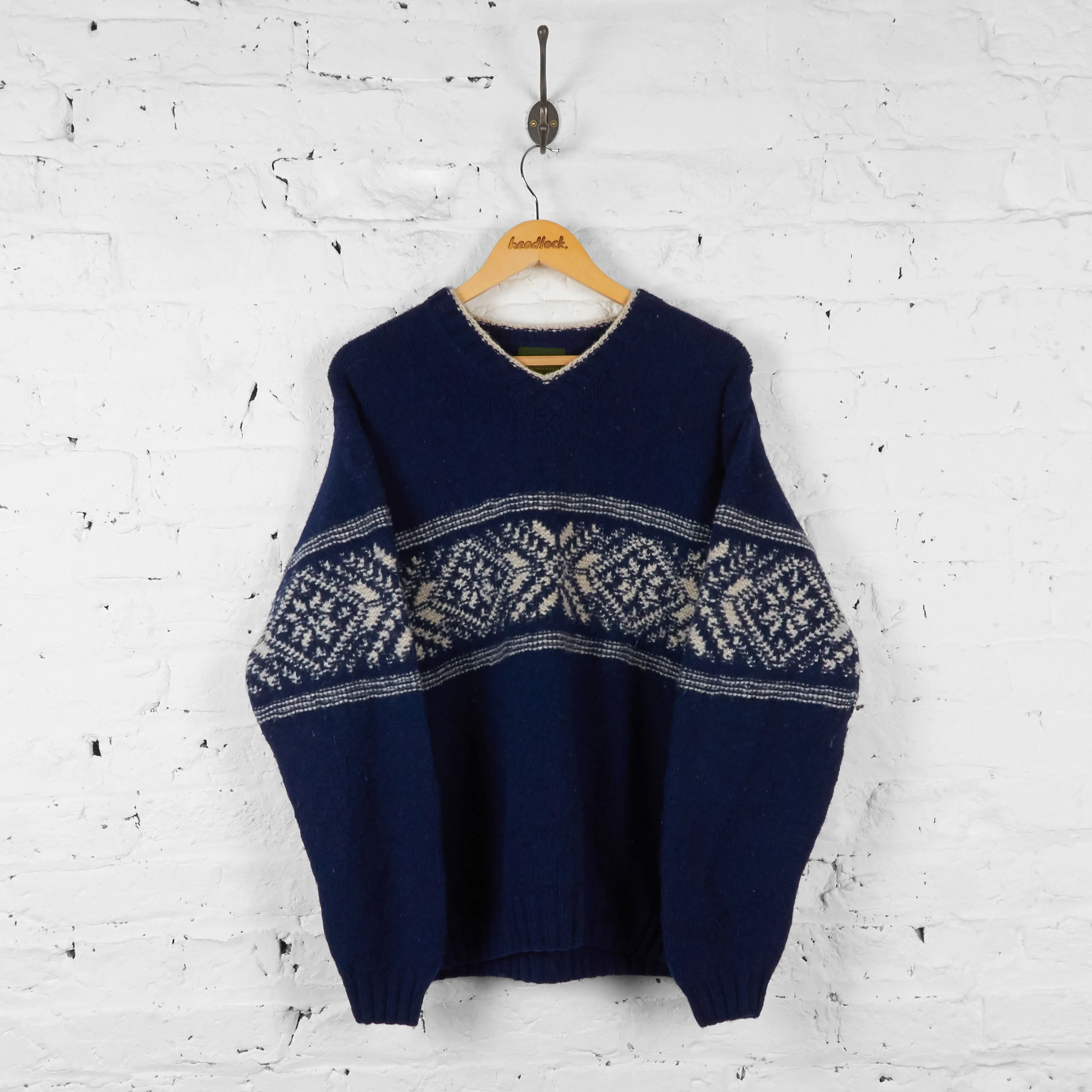 Vintage Timberland Handknit Patterned Jumper - Navy - M