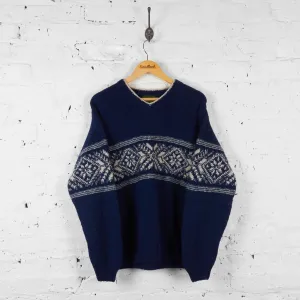 Vintage Timberland Handknit Patterned Jumper - Navy - M
