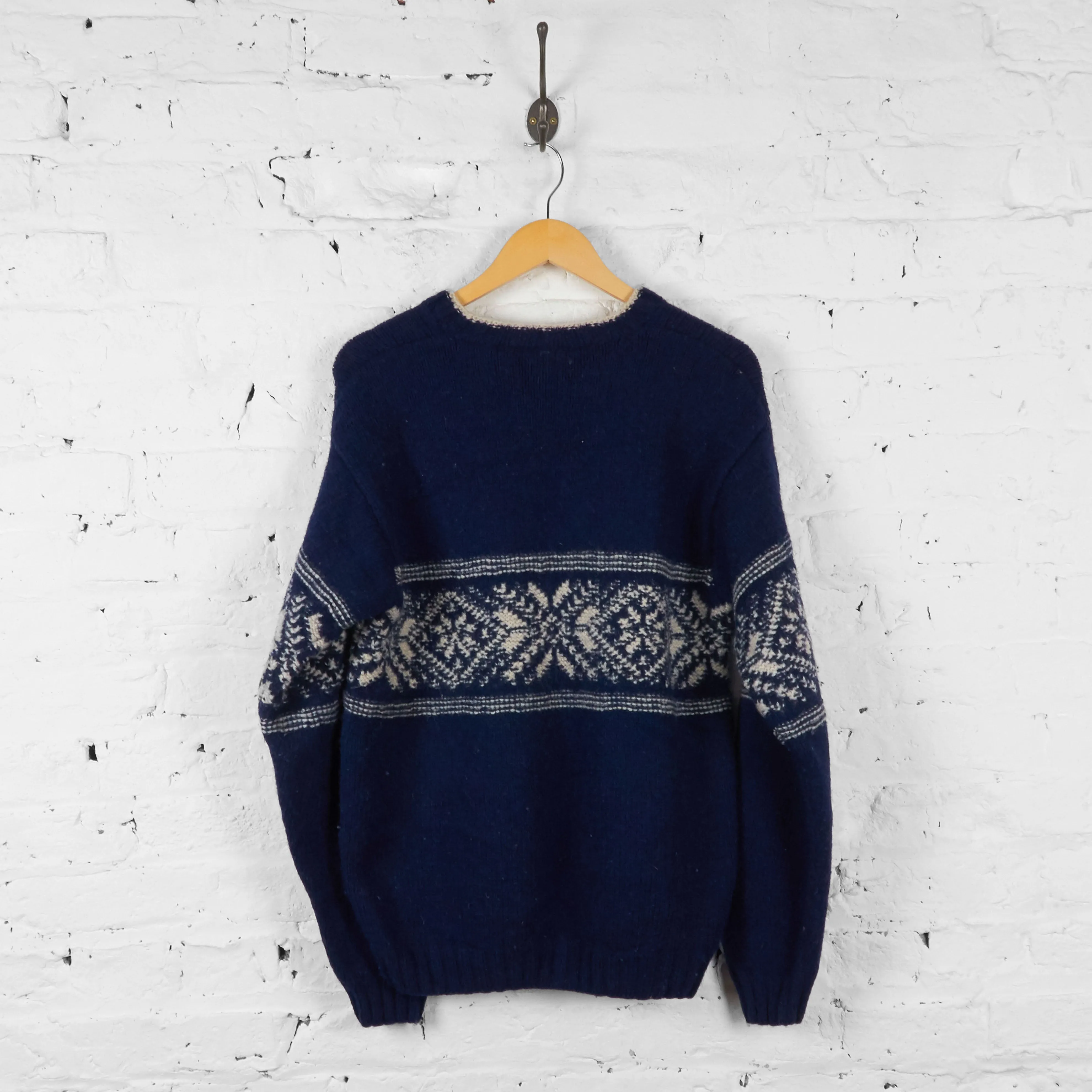 Vintage Timberland Handknit Patterned Jumper - Navy - M