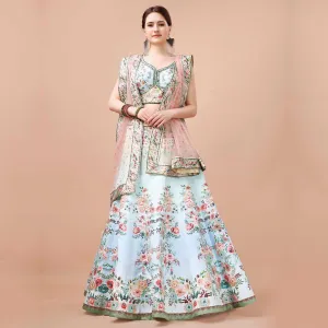 White and Peach Floral Embroidered Lehenga Set