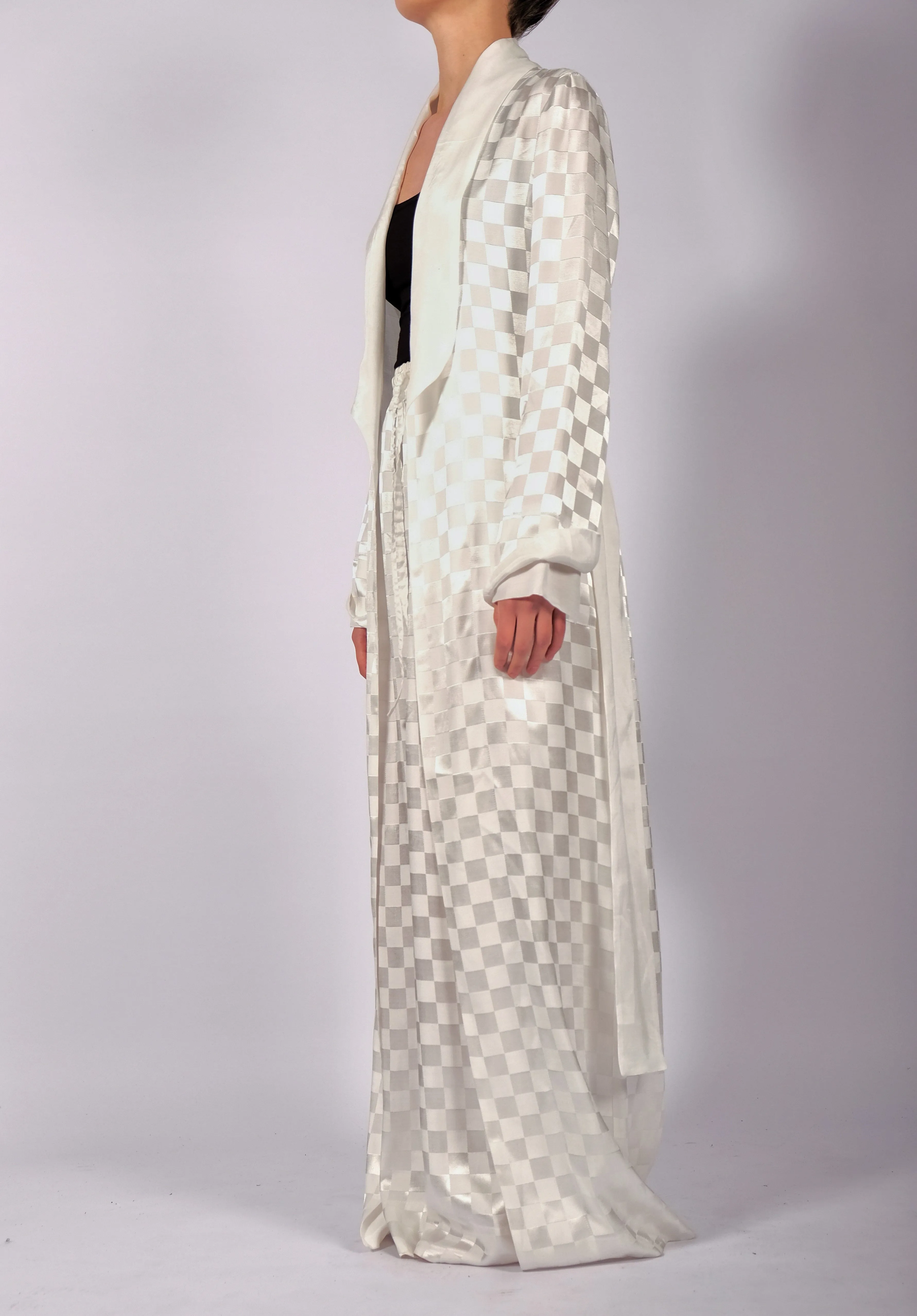 White Checkered Robe Maxi