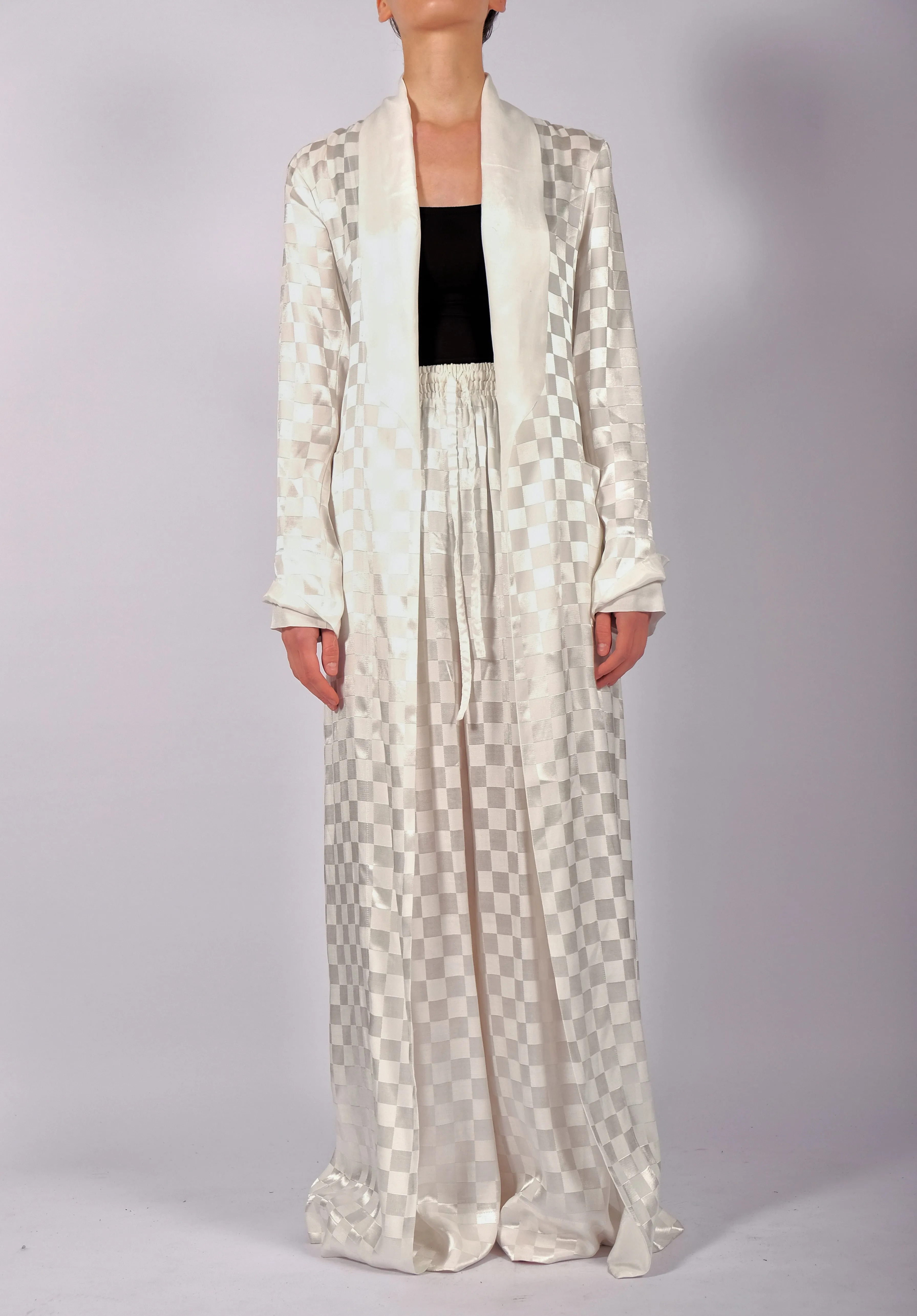 White Checkered Robe Maxi