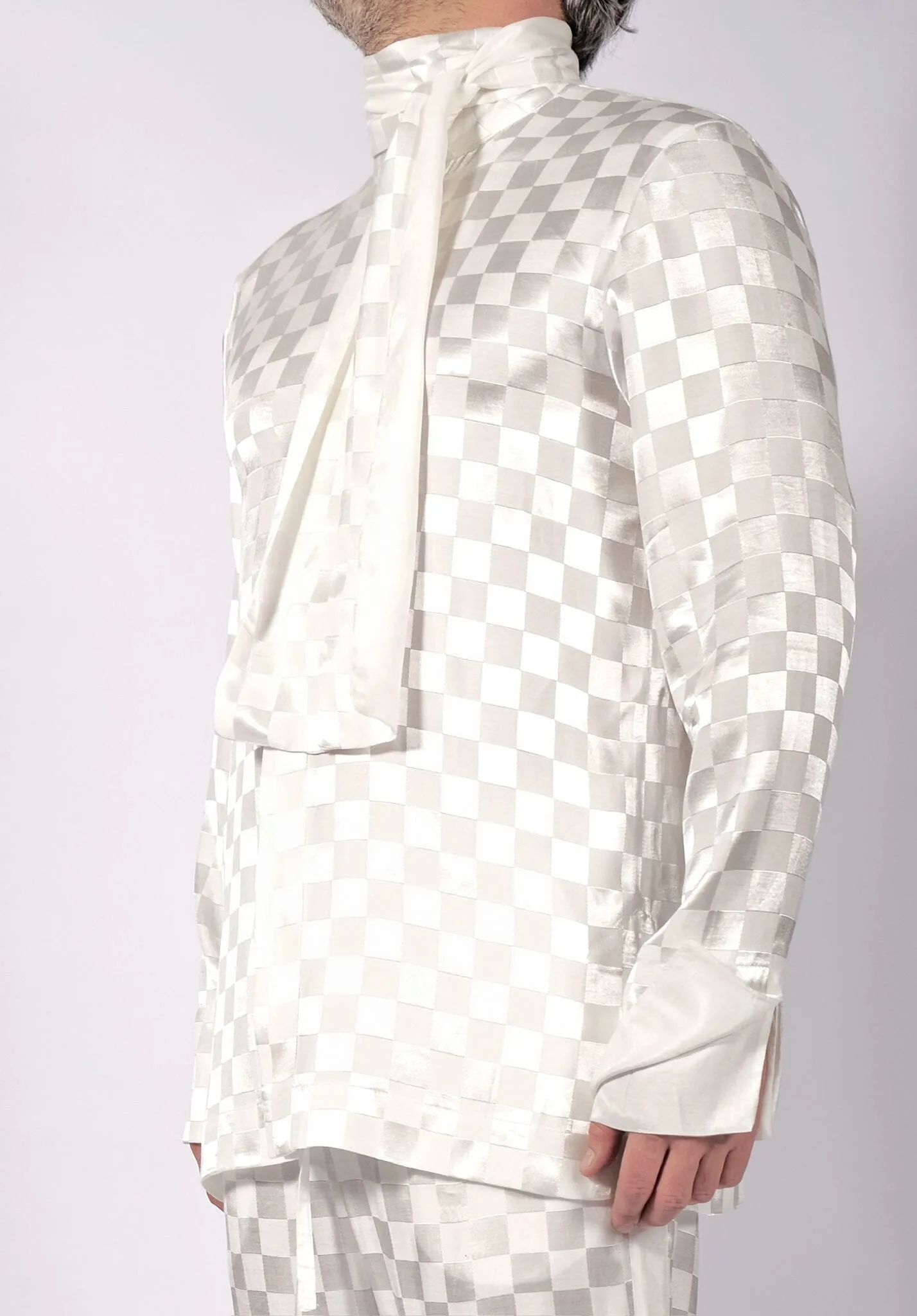White Checkered Shirt with Scarf