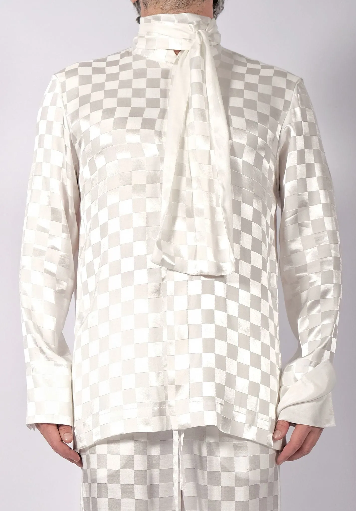 White Checkered Shirt with Scarf