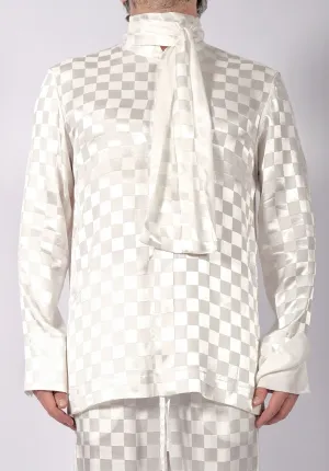 White Checkered Shirt with Scarf