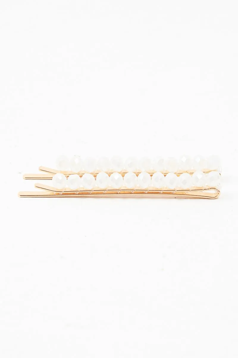 White Crystal Embellished Pack of 2 Hair Clips - Patrice