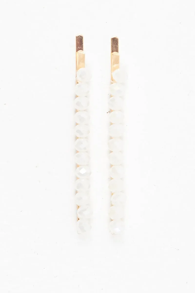 White Crystal Embellished Pack of 2 Hair Clips - Patrice