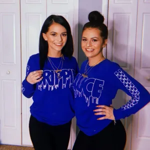 White Outline | Blue Long Sleeve (Outline Checkered Drippin Sleeve)